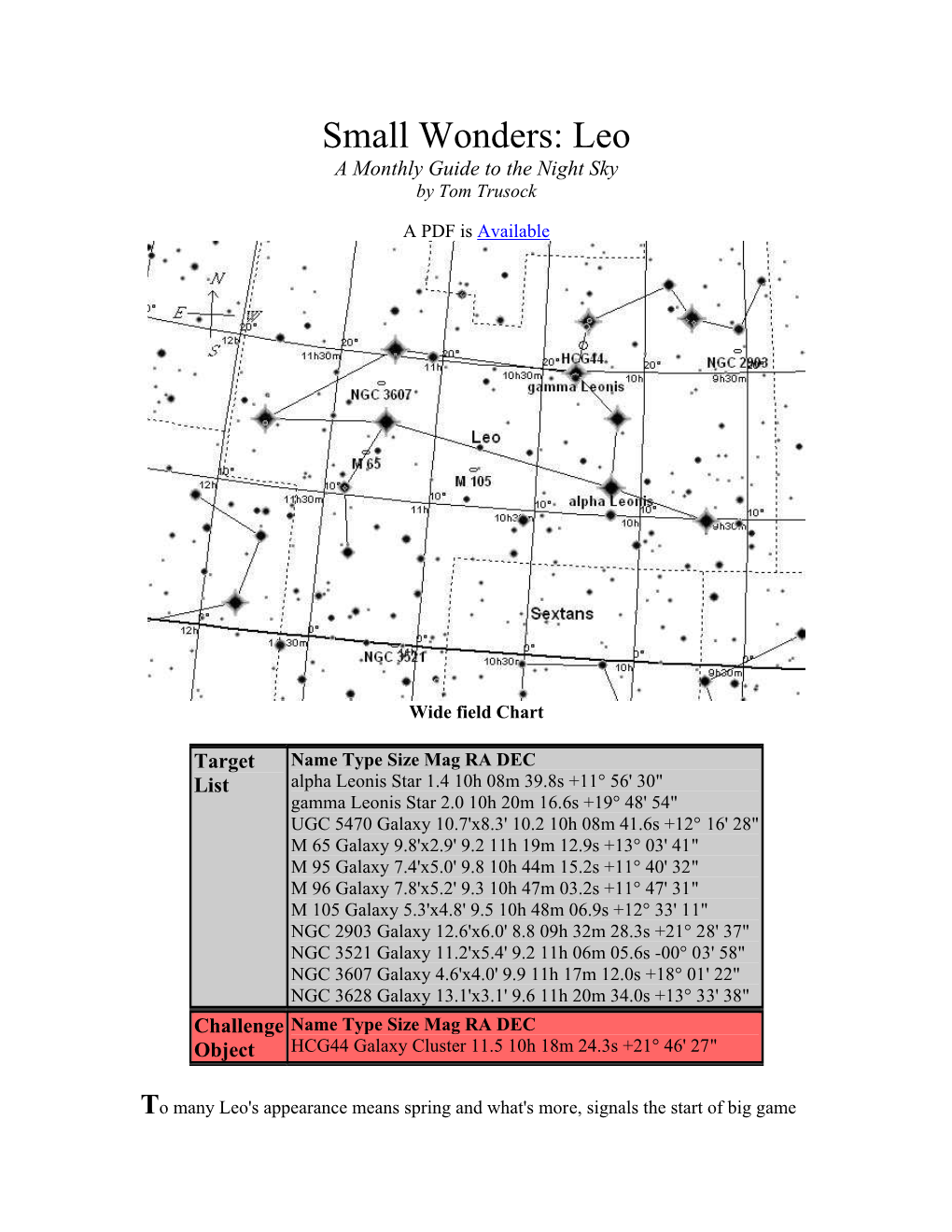 Leo a Monthly Guide to the Night Sky by Tom Trusock