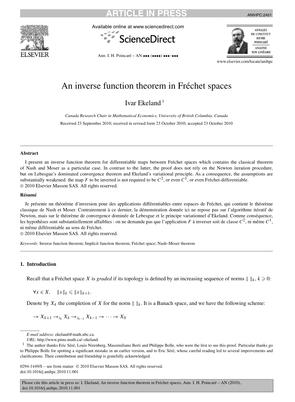An Inverse Function Theorem in Fréchet Spaces
