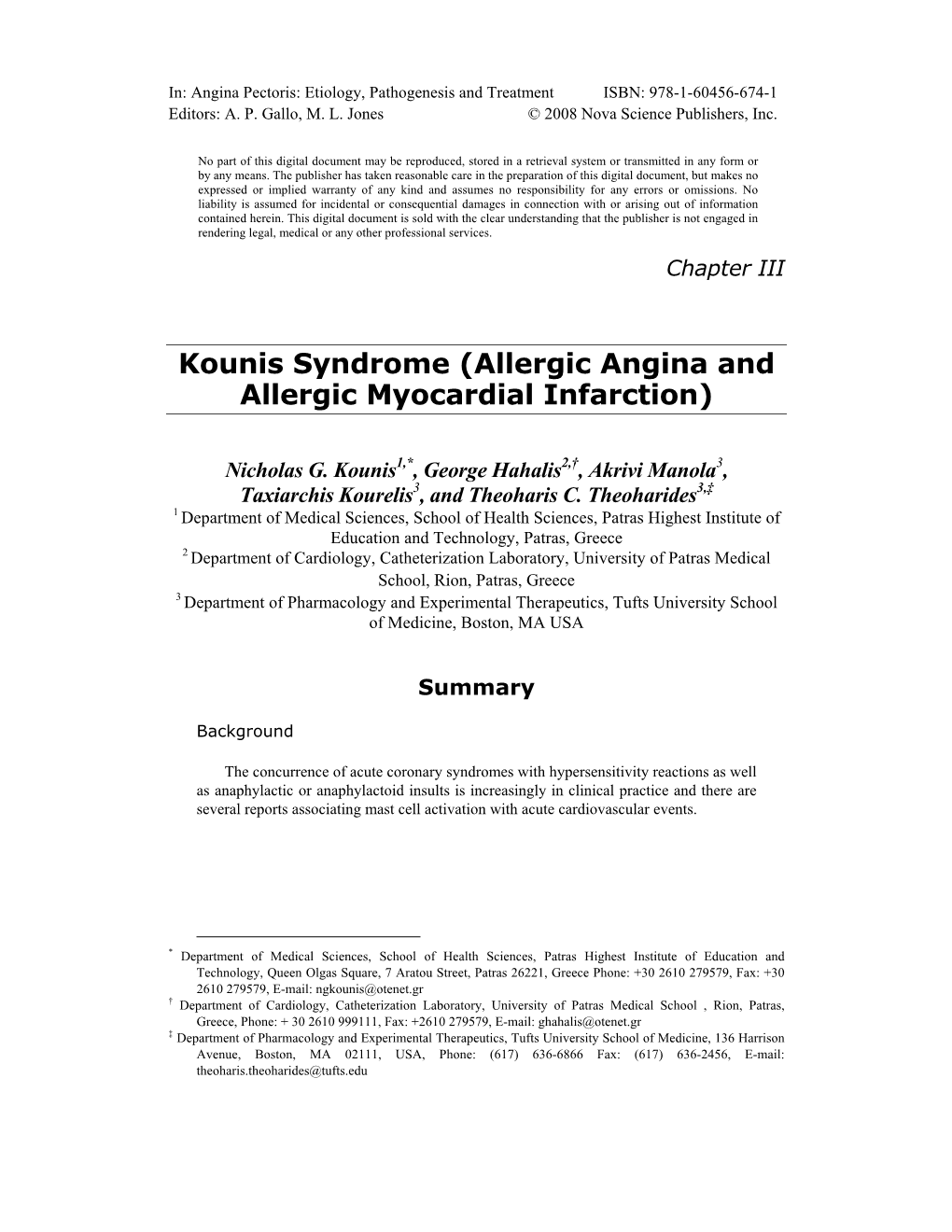 Kounis Syndrome (Allergic Angina and Allergic Myocardial Infarction)