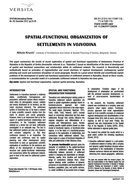 Spatial-Functional Organization of Settlements in Vojvodina