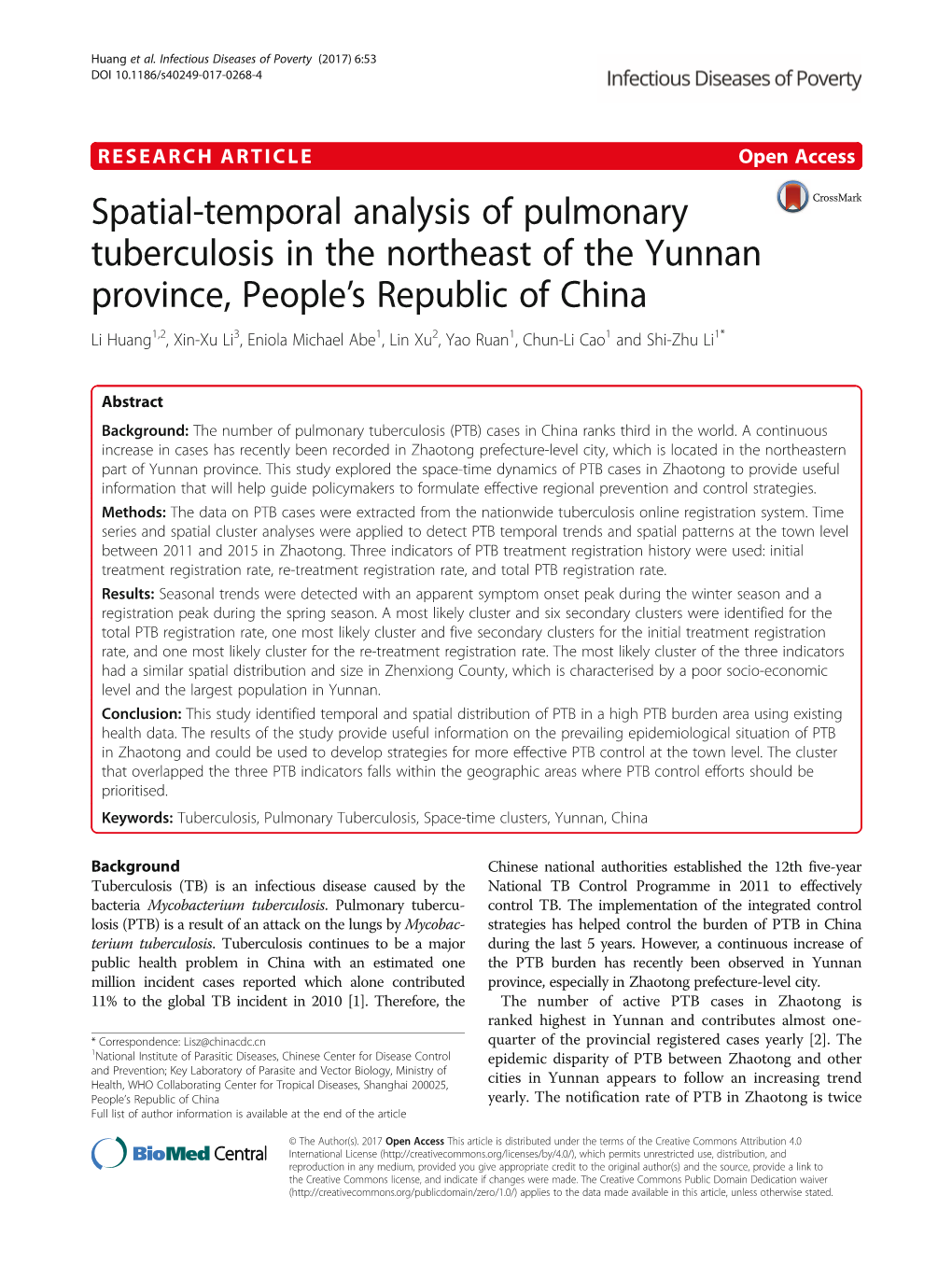 Spatial-Temporal Analysis of Pulmonary Tuberculosis in The