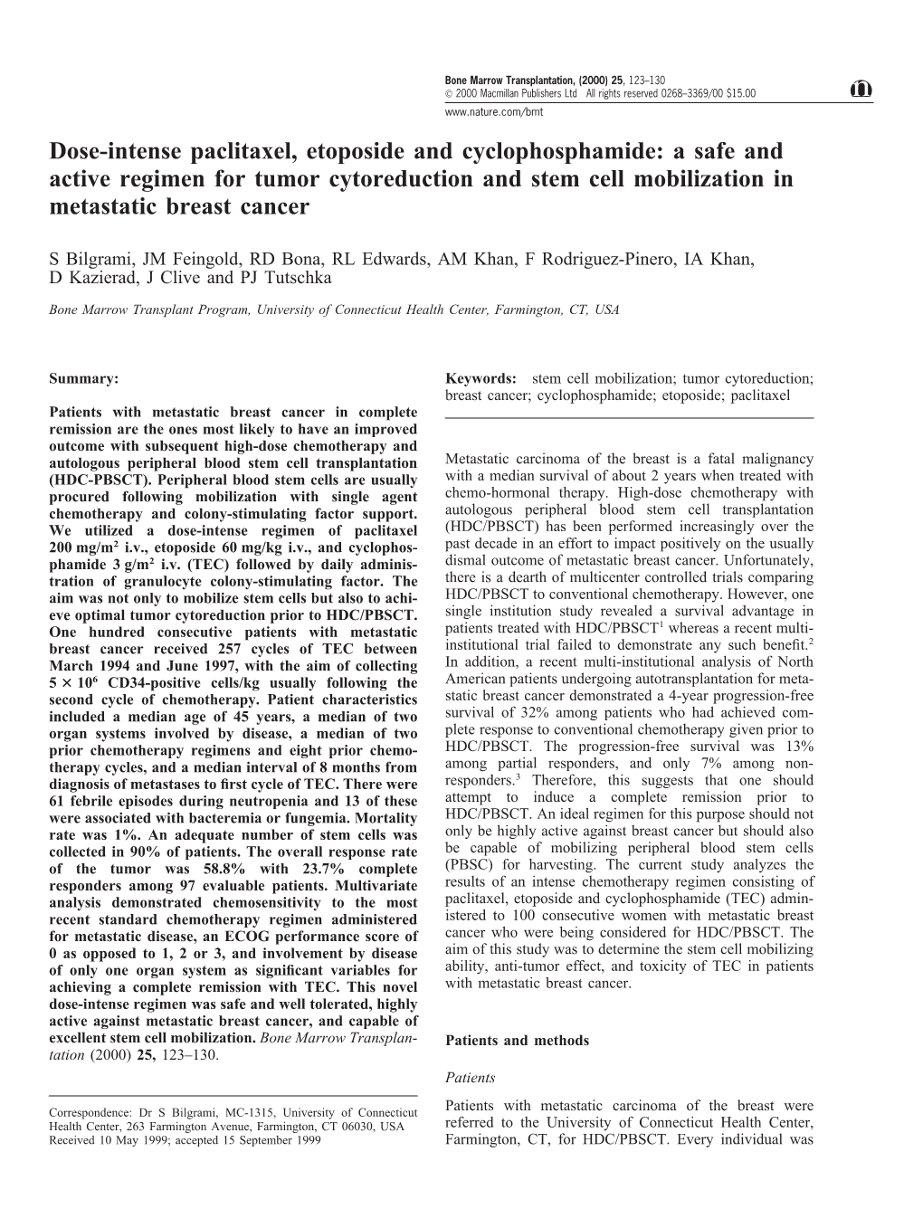 A Safe and Active Regimen for Tumor Cytoreduction and Stem Cell Mobilization in Metastatic Breast Cancer