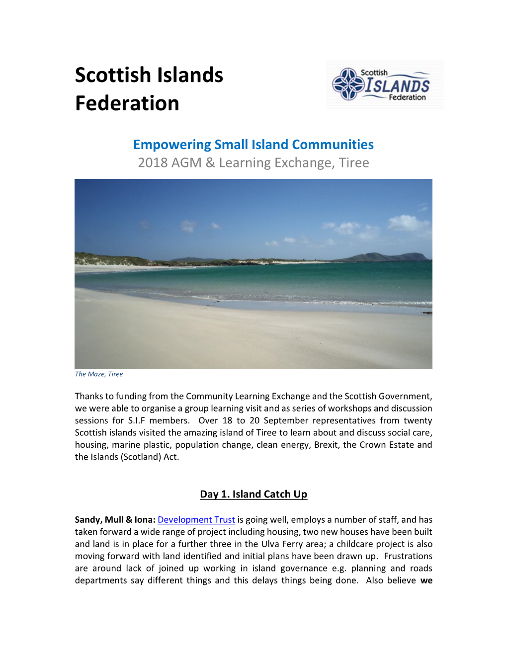 Scottish Islands Federation – Tiree Report