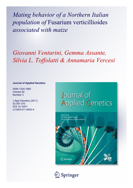 Mating Behavior of a Northern Italian Population of Fusarium Verticillioides Associated with Maize
