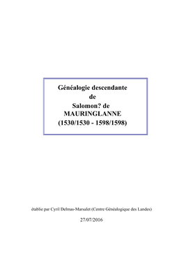 Généalogie Descendante De Salomon? De MAURINGLANNE (1530/1530 - 1598/1598)