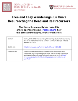 Free and Easy Wanderings: Lu Xun's Resurrecting the Dead and Its Precursors