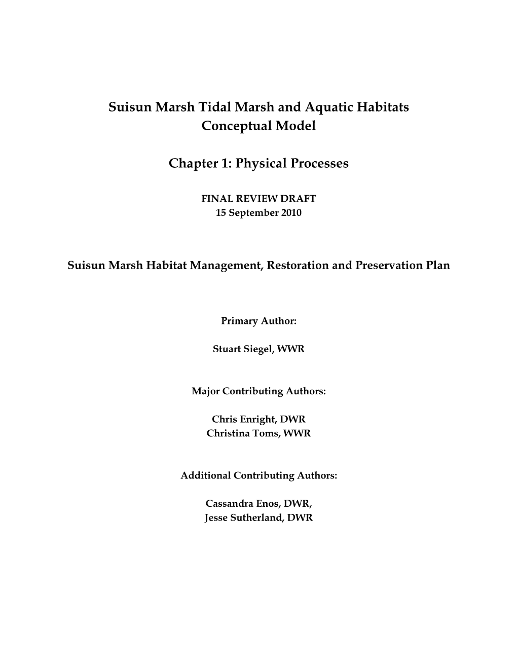 Suisun Marsh Tidal Marsh and Aquatic Habitats Conceptual Model