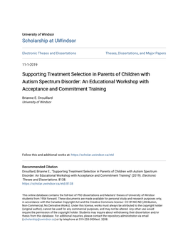 Supporting Treatment Selection in Parents of Children with Autism Spectrum Disorder: an Educational Workshop with Acceptance and Commitment Training