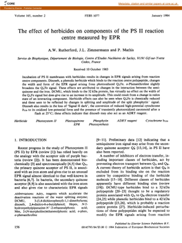The Effect of Herbicides on Components of the PS II Reaction Centre Measured by EPR