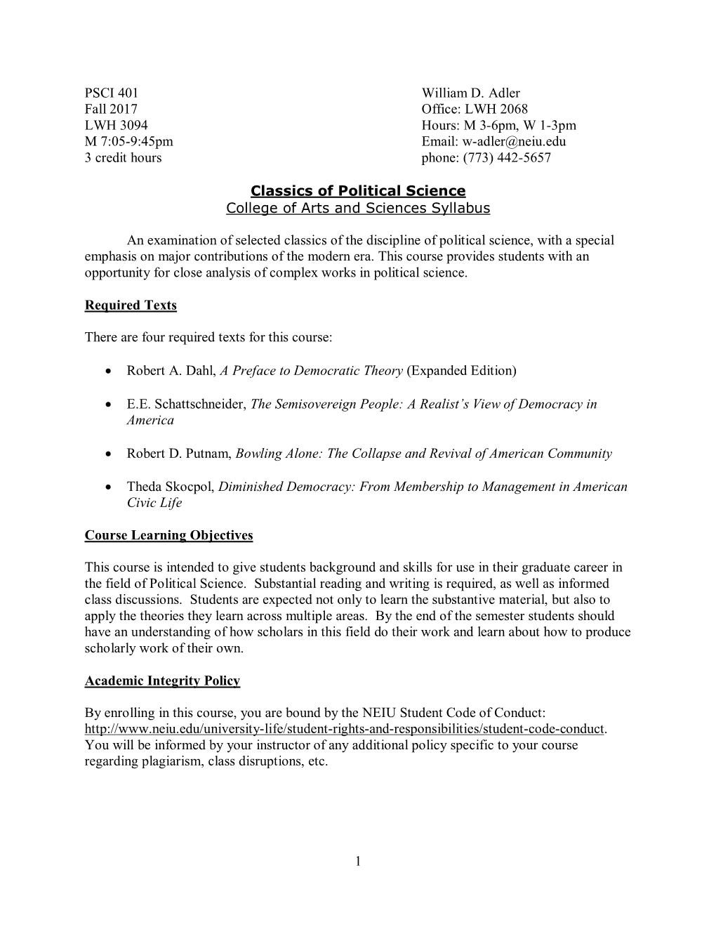 PSCI 401 Classics of Political Science