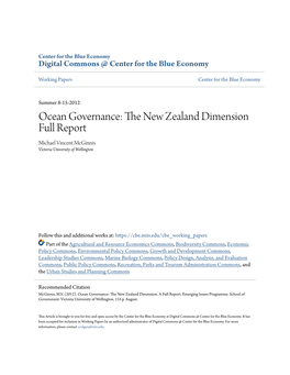 Ocean Governance: the Ewn Zealand Dimension Full Report Michael Vincent Mcginnis Victoria University of Wellington