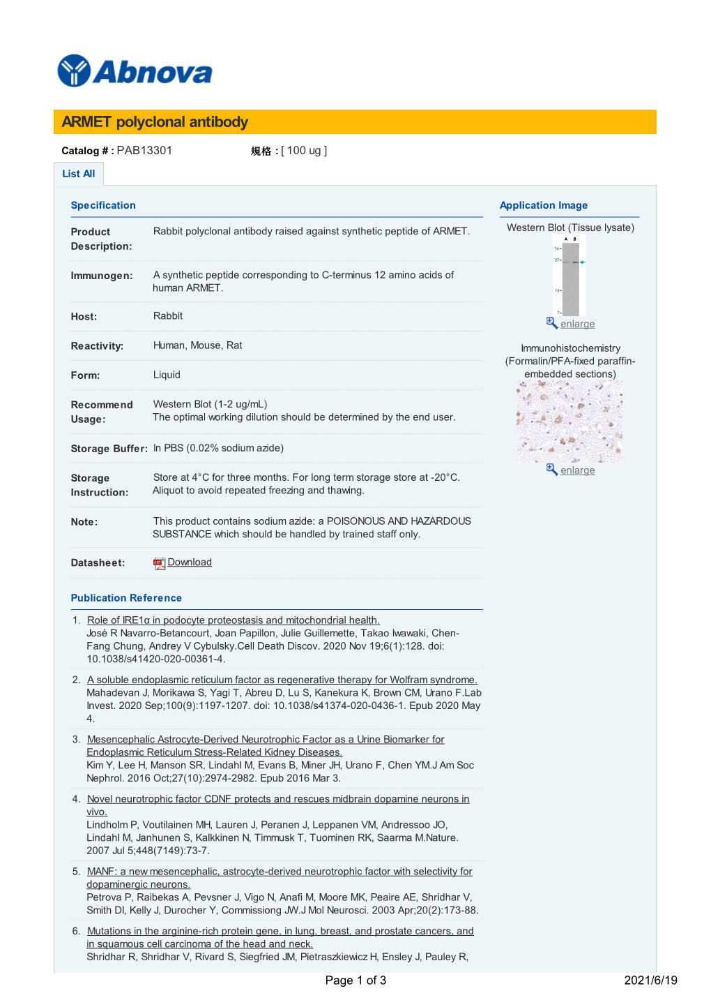 ARMET Polyclonal Antibody