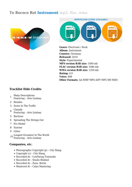 To Rococo Rot Instrument Mp3, Flac, Wma