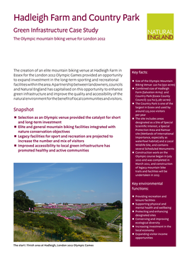 Hadleigh Farm and Country Park Green Infrastructure Case Study the Olympic Mountain Biking Venue for London 2012