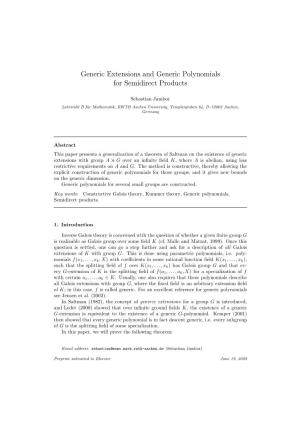 Generic Extensions and Generic Polynomials for Semidirect Products