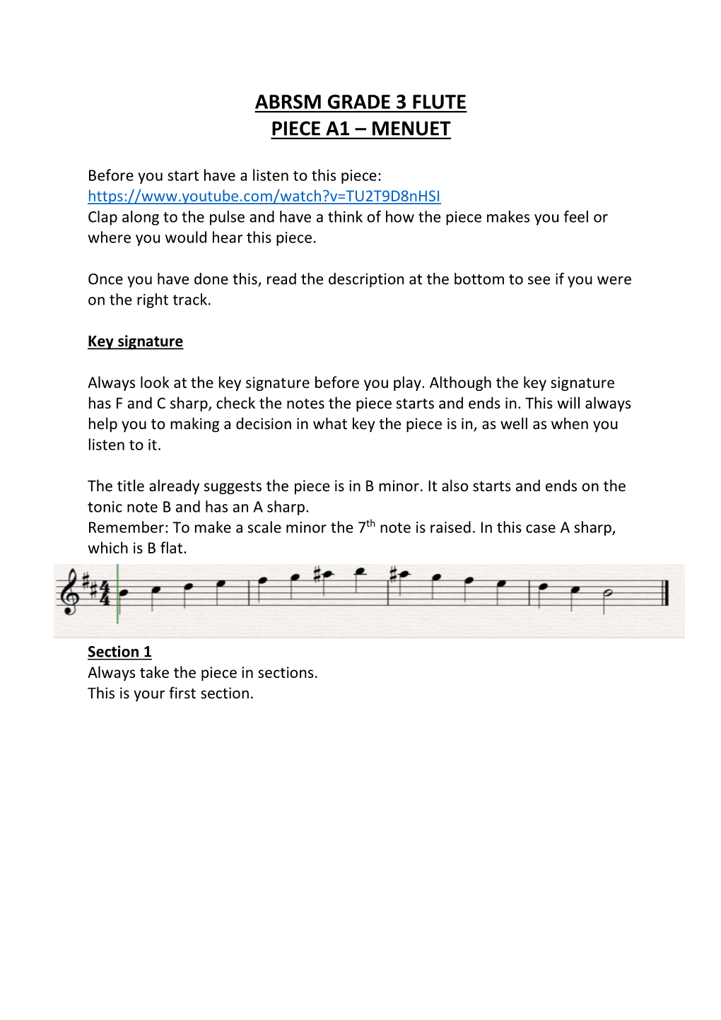 Abrsm Grade 3 Flute Piece A1 – Menuet