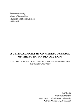 A Critical Analysis on Media Coverage of the Egyptian Revolution