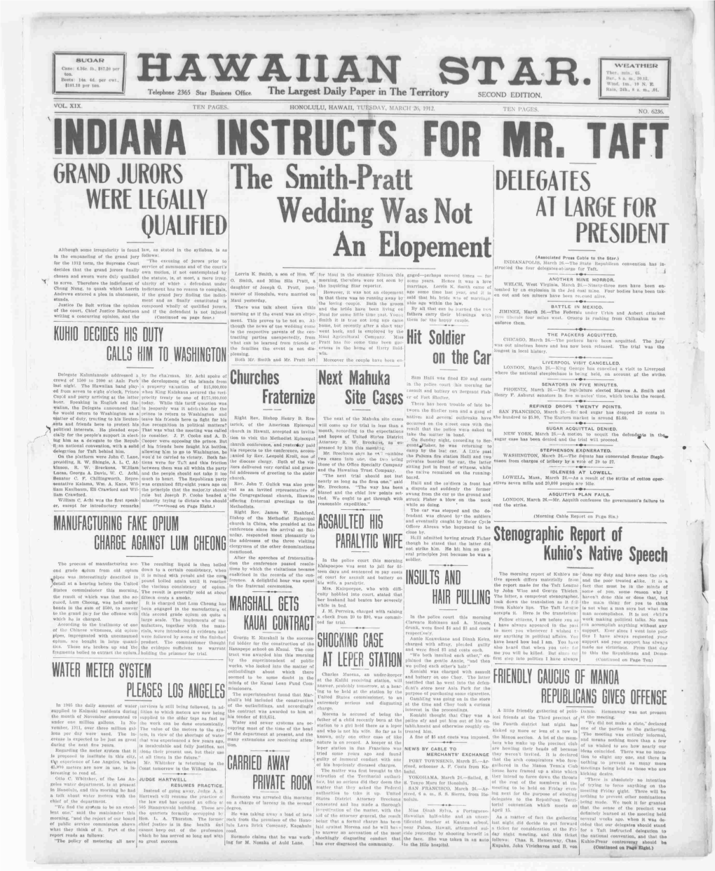 Indiana Instructs for Mr Taft