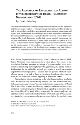 The Relevance of Reconciliation Actions in the Breakdown of Israeli–Palestinian Negotiations, 20001 by Louis Kriesberg