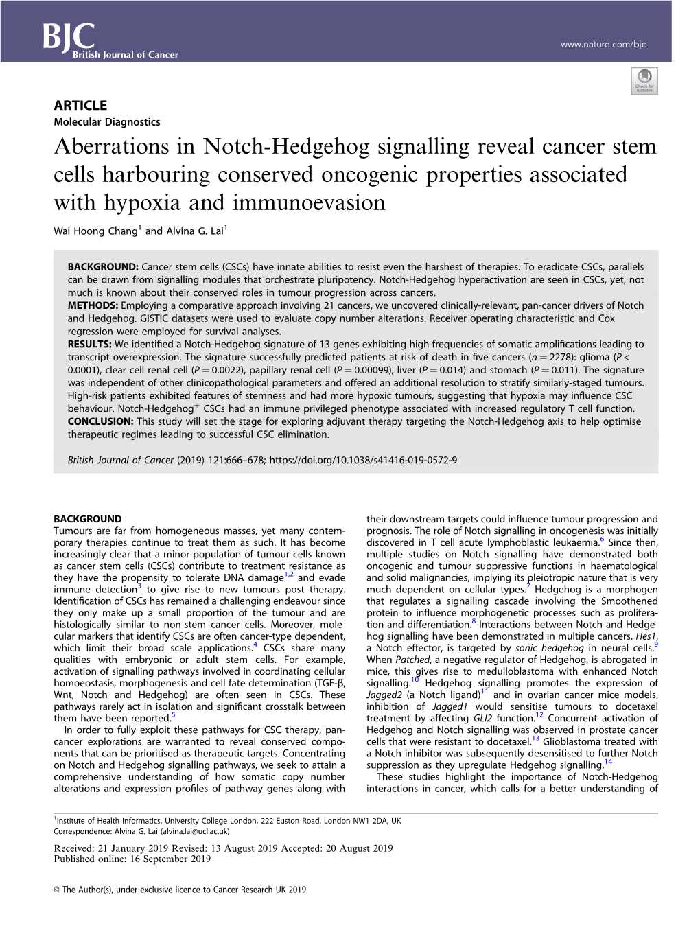 Aberrations in Notch-Hedgehog Signalling Reveal Cancer Stem Cells Harbouring Conserved Oncogenic Properties Associated with Hypoxia and Immunoevasion