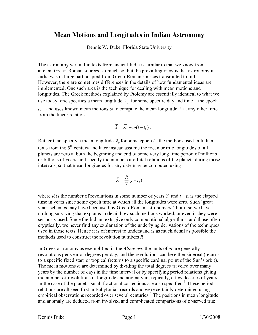 Mean Motions and Longitudes in Indian Astronomy