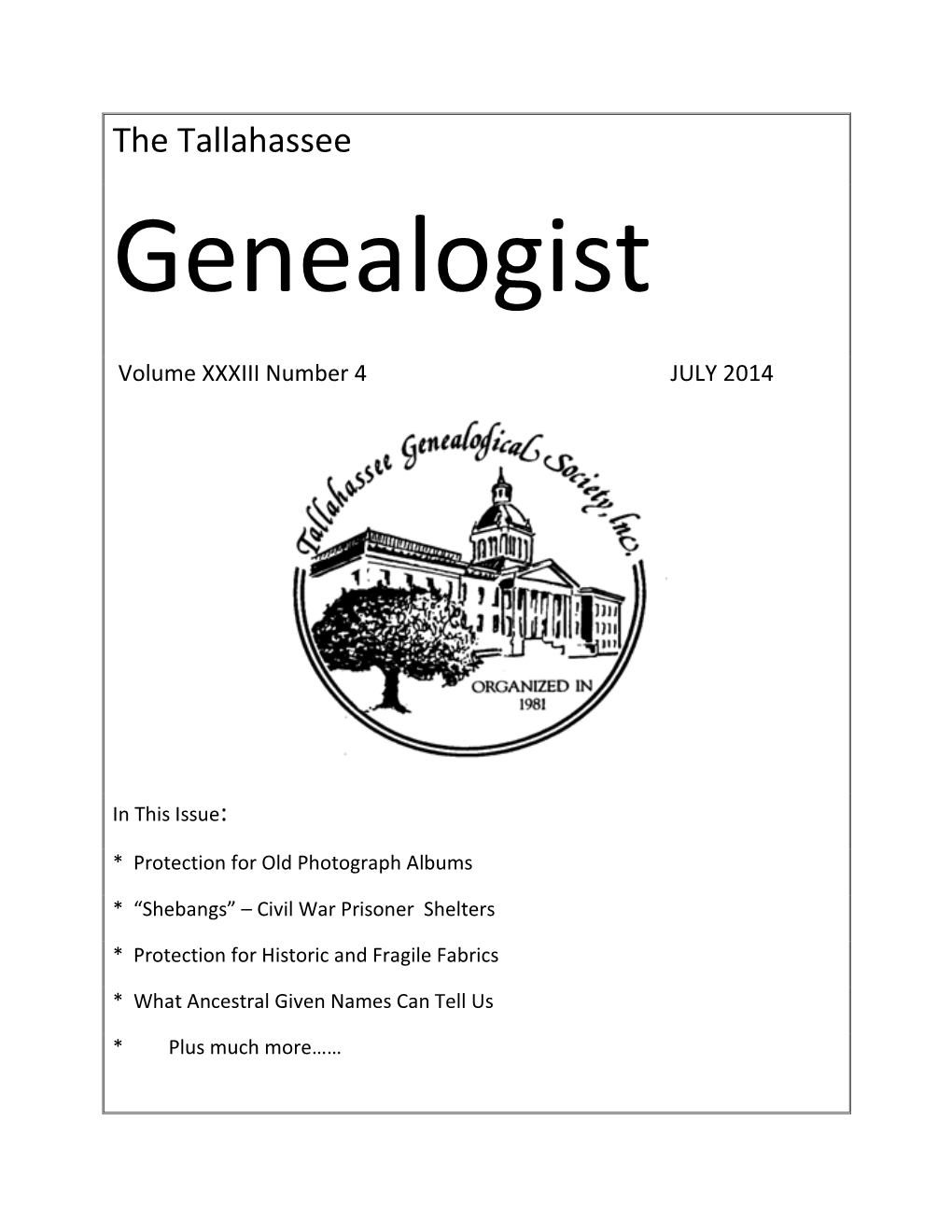 The Tallahassee Genealogist