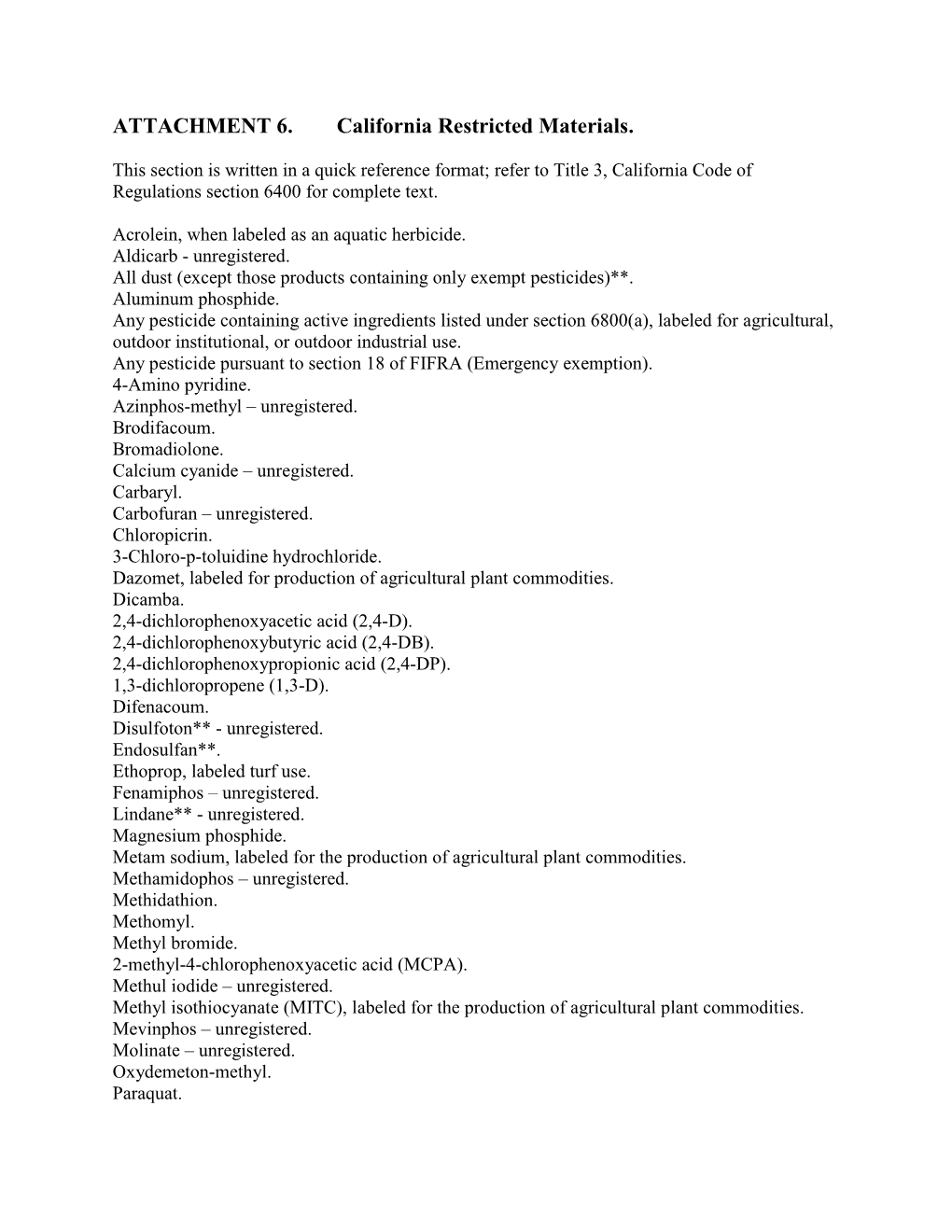 ATTACHMENT 6. California Restricted Materials