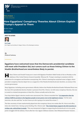 How Egyptians' Conspiracy Theories About Clinton Explain Trump's Appeal to Them by Eric Trager