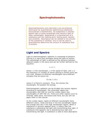 Spectrophotometry Light and Spectra