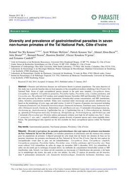Diversity and Prevalence of Gastrointestinal Parasites in Seven Non-Human Primates of the Taï National Park, Côte D’Ivoire