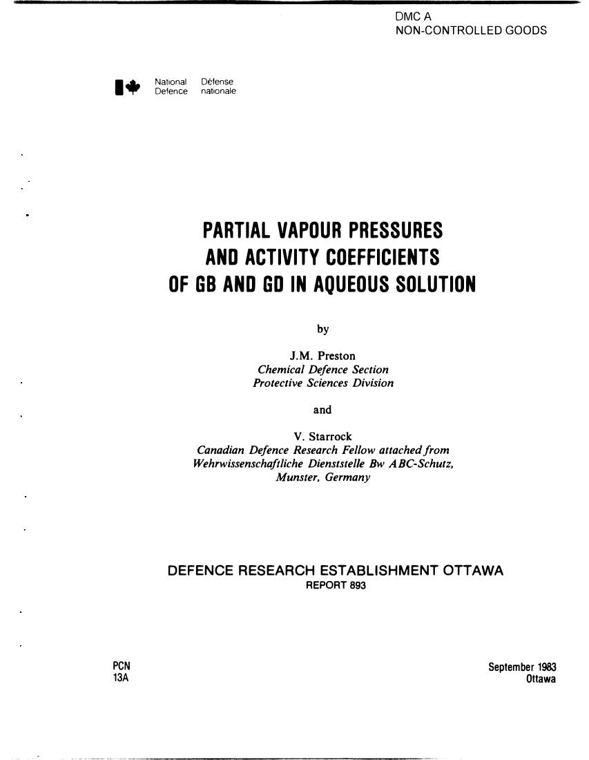 Partial Vapour Pressures and Activity Coefficients of Gb and Gd in Aqueous Solution