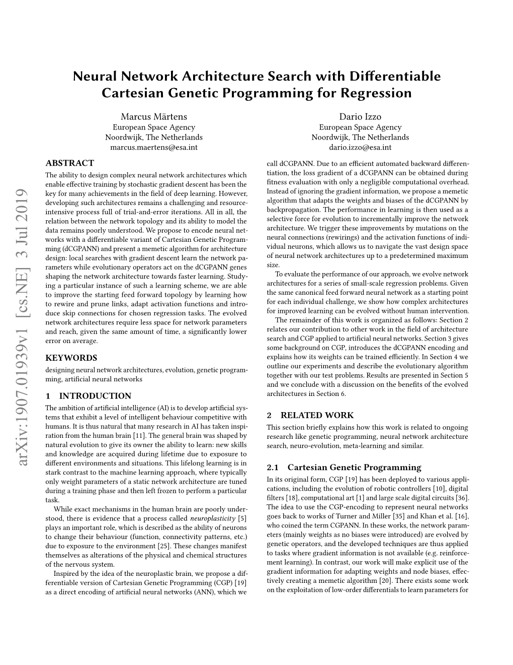 Neural Network Architecture Search with Differentiable Cartesian Genetic Programming for Regression