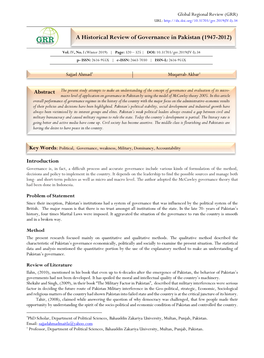 A Historical Review of Governance in Pakistan (1947-2012)