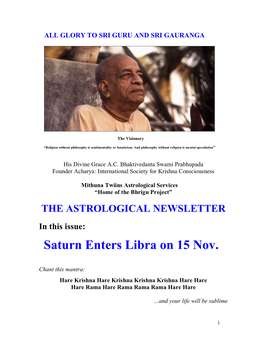 Saturn Enters Libra on 15 Nov