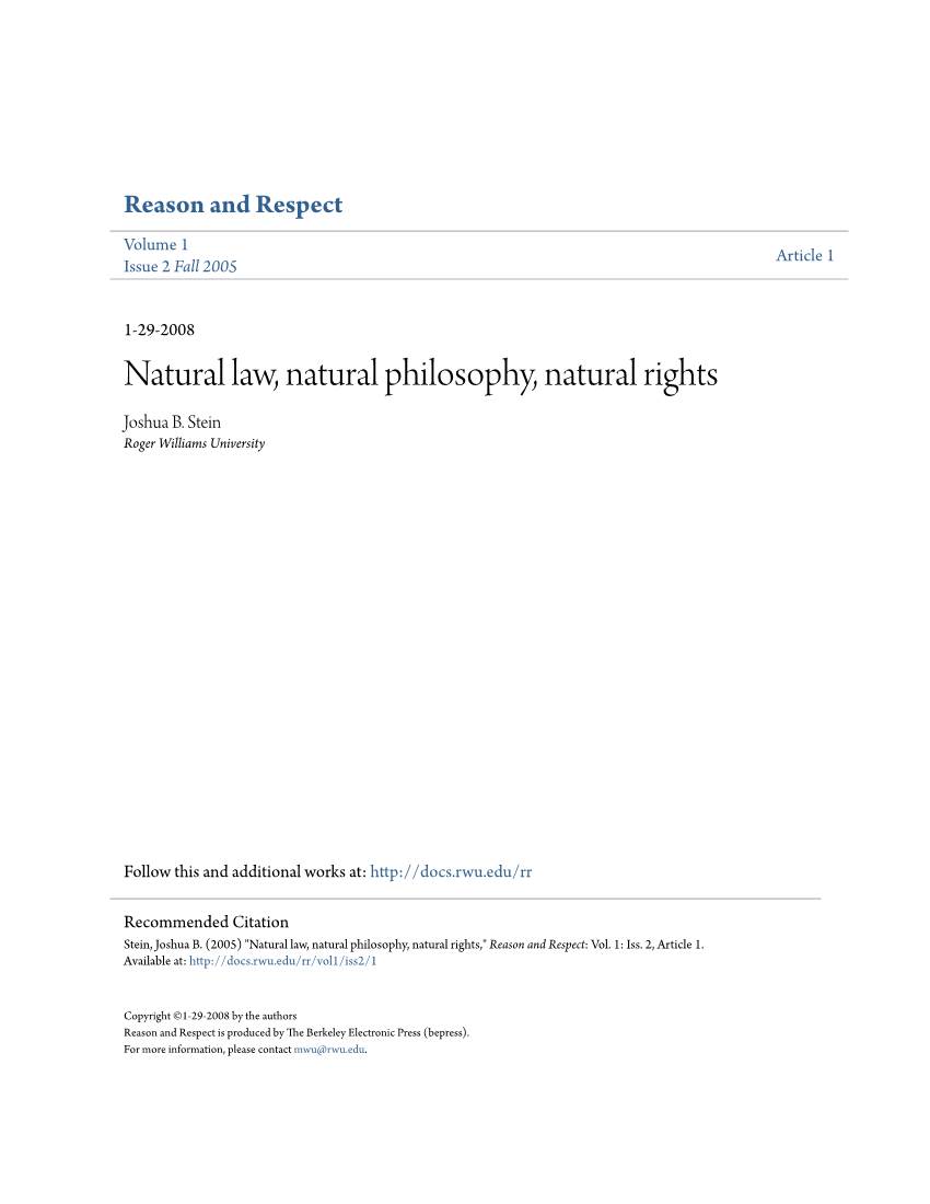 Natural Law, Natural Philosophy, Natural Rights Joshua B