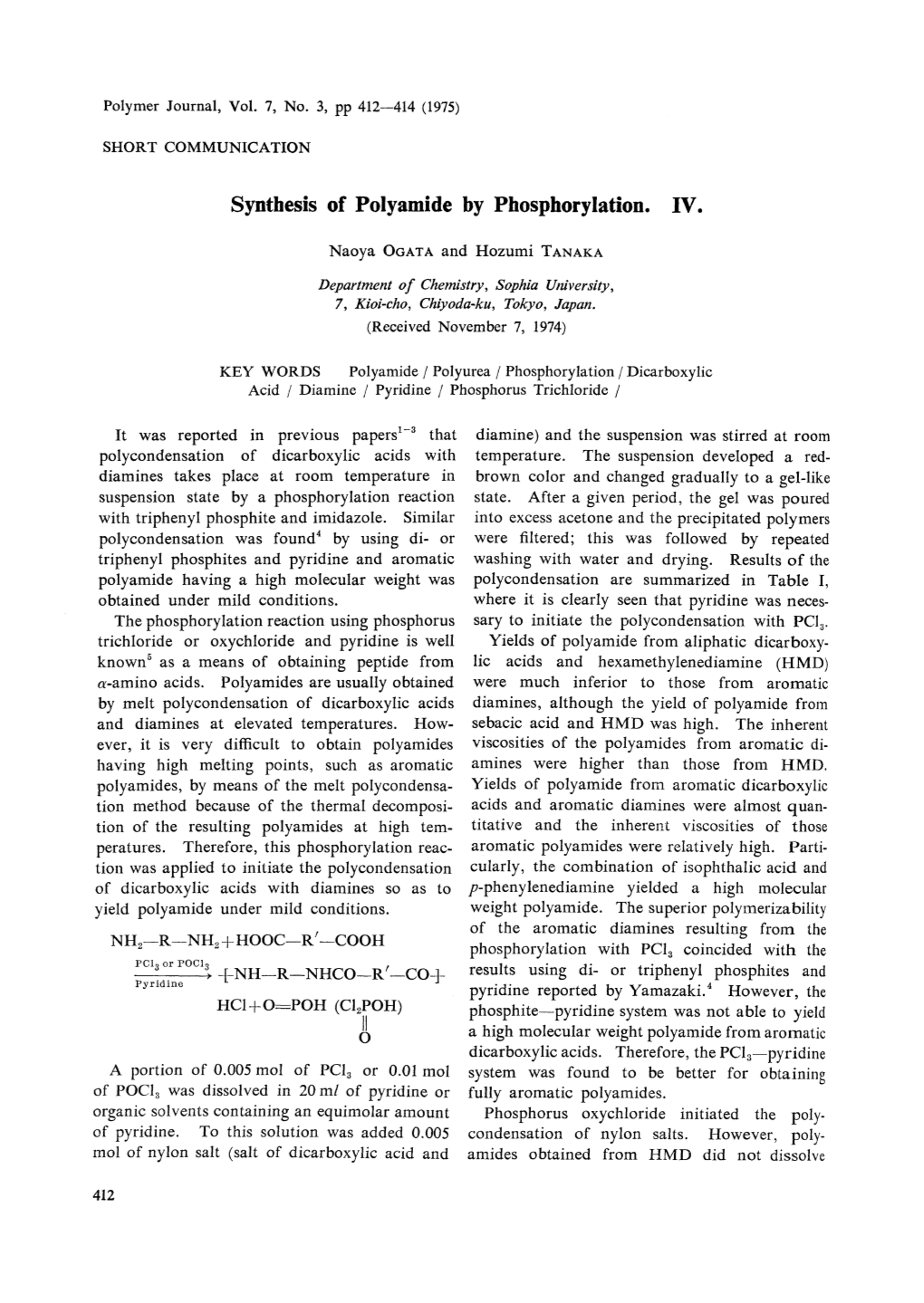 Synthesis of Polyamide by Phosphorylation. IV