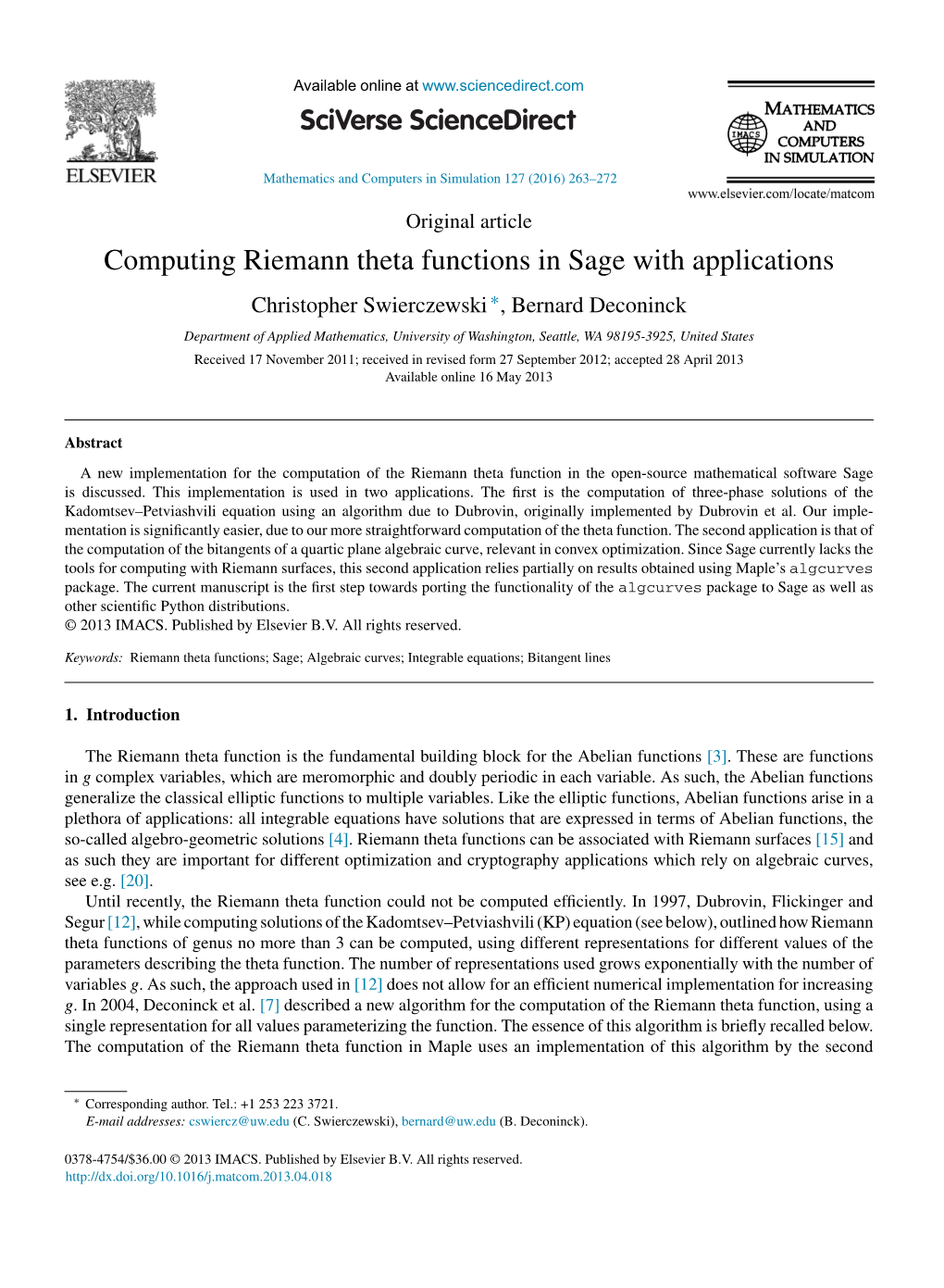 Computing Riemann Theta Functions in Sage with Applications