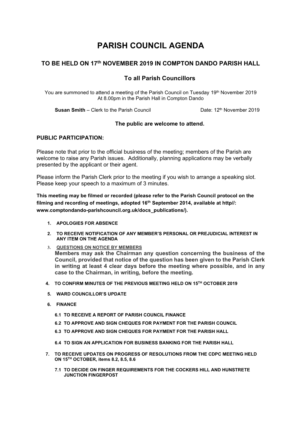 Parish Council Agenda