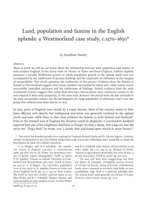 Land, Population and Famine in the English Uplands: a Westmorland Case Study, C.1370–1650*