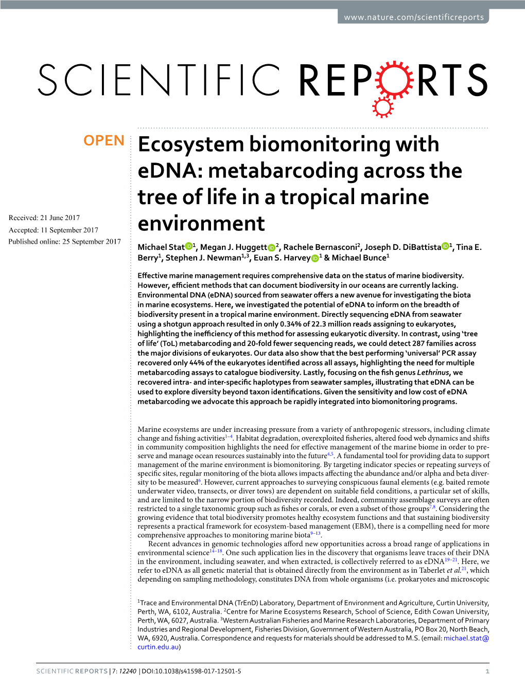 Metabarcoding Across the Tree of Life in a Tropical Marine Environment