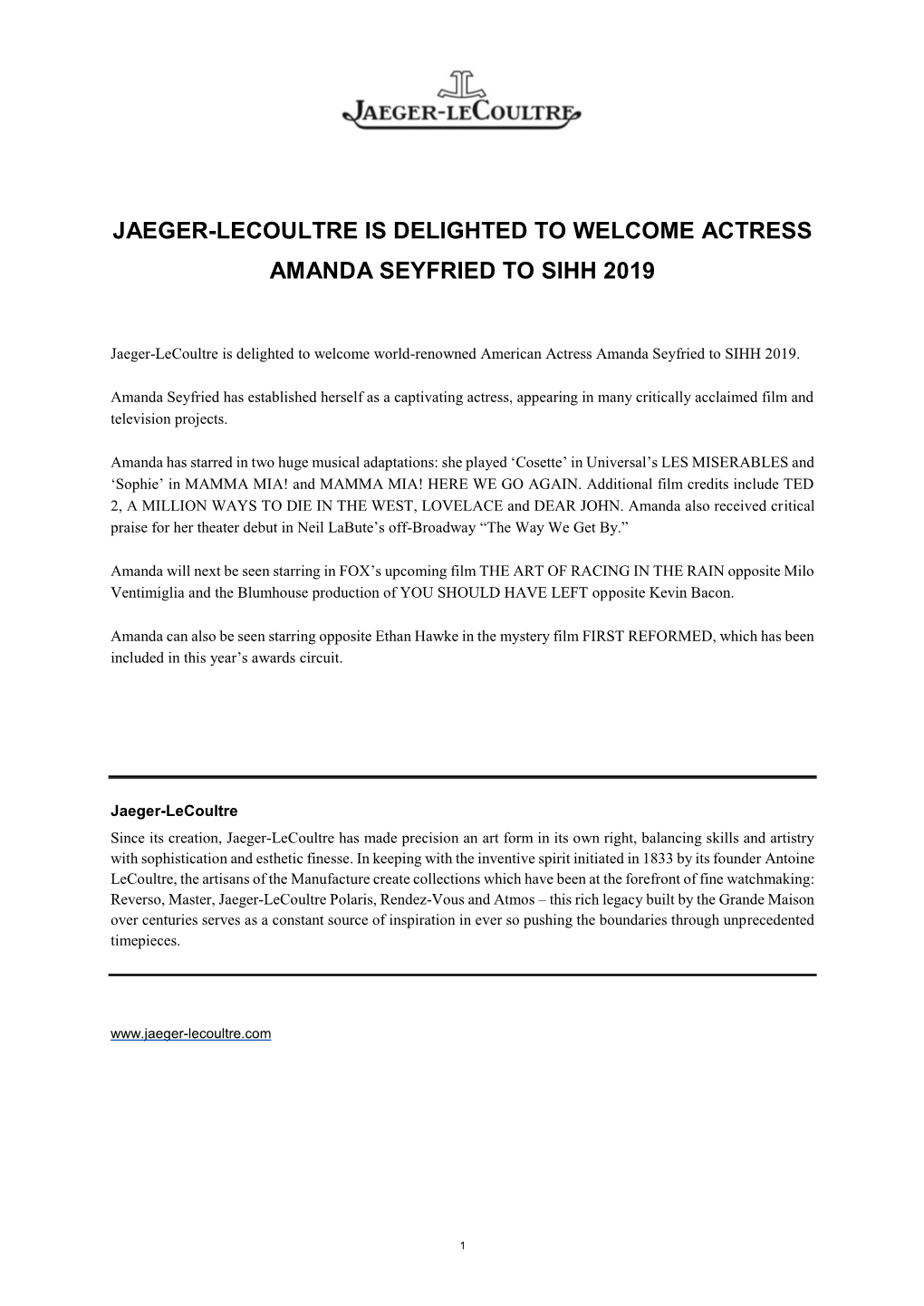 Press Release Amanda Seyfried