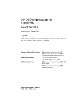 HP Decwindows Motif for Openvms New Features