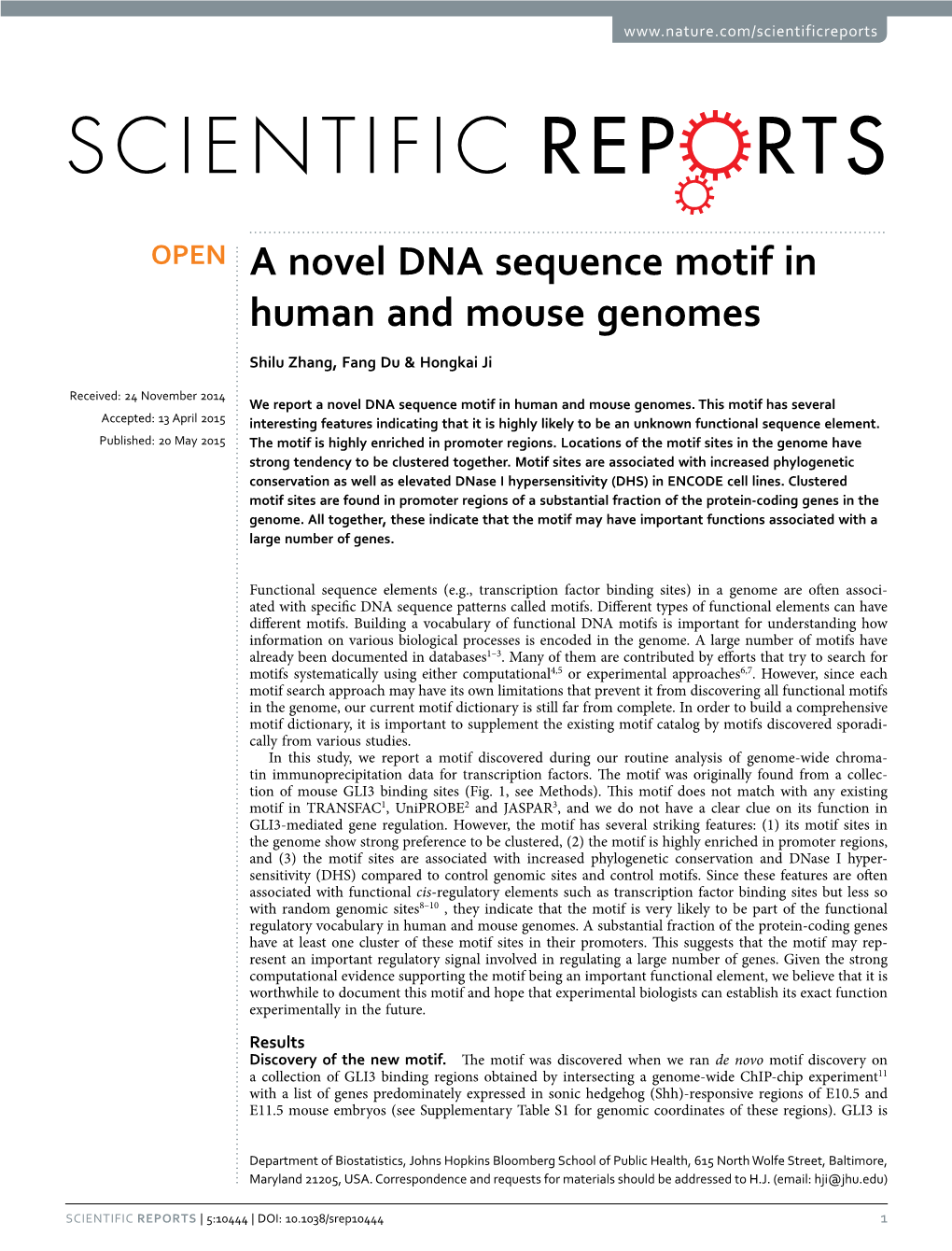 A Novel DNA Sequence Motif in Human and Mouse Genomes