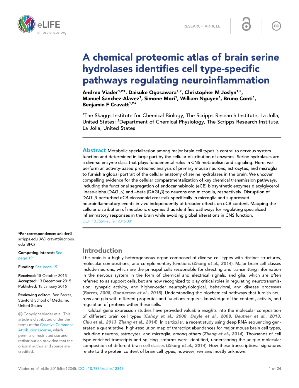 A Chemical Proteomic Atlas of Brain Serine Hydrolases Identifies Cell