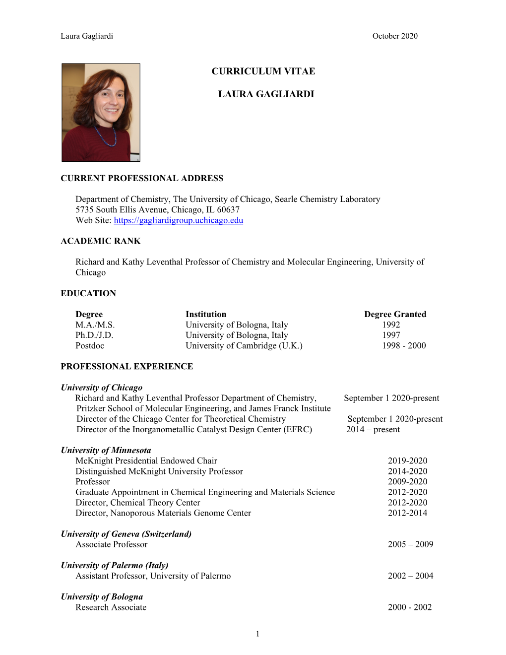 Curriculum Vitae Laura Gagliardi