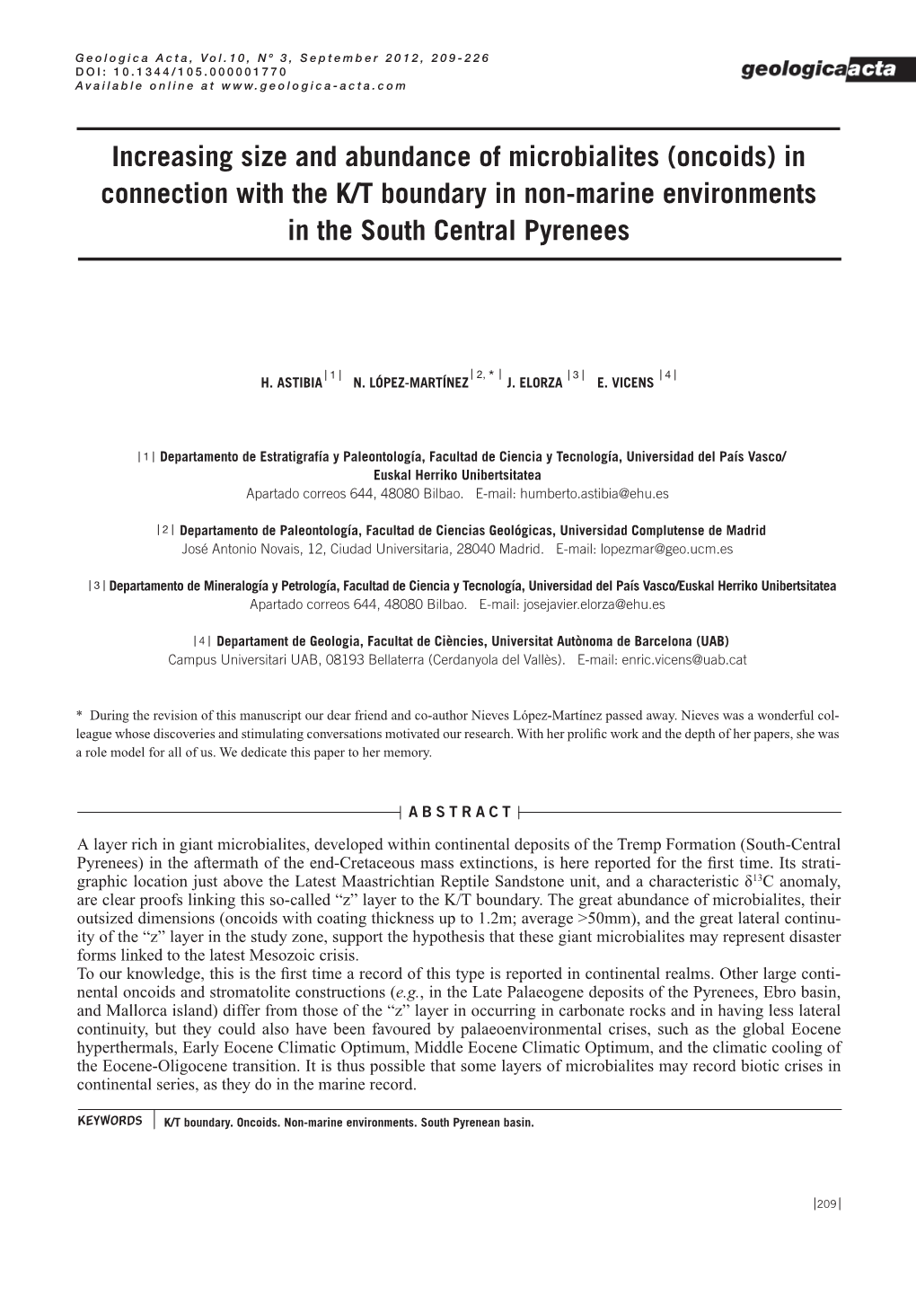 Oncoids) in Connection with the K/T Boundary in Non-Marine Environments in the South Central Pyrenees