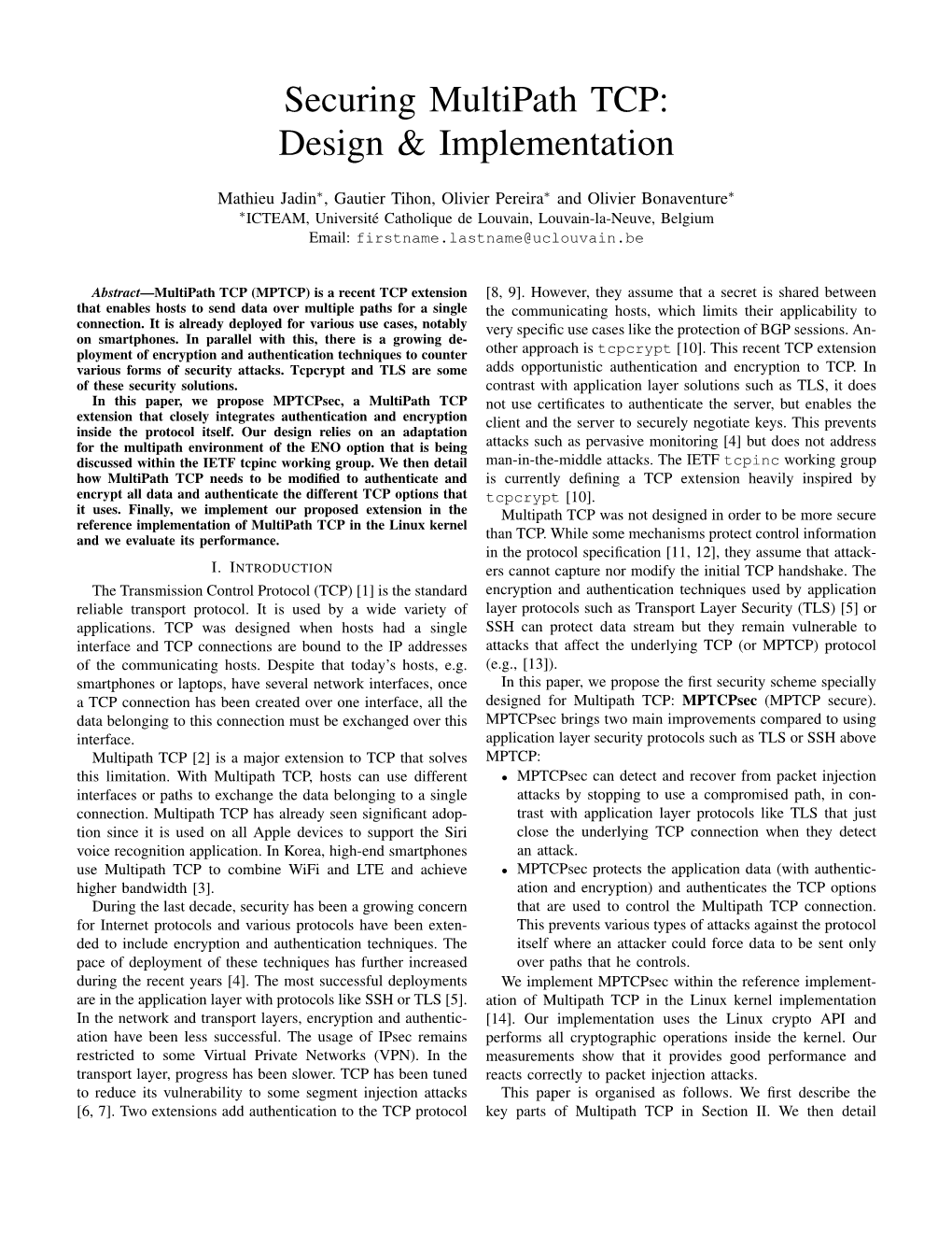 Securing Multipath TCP: Design & Implementation