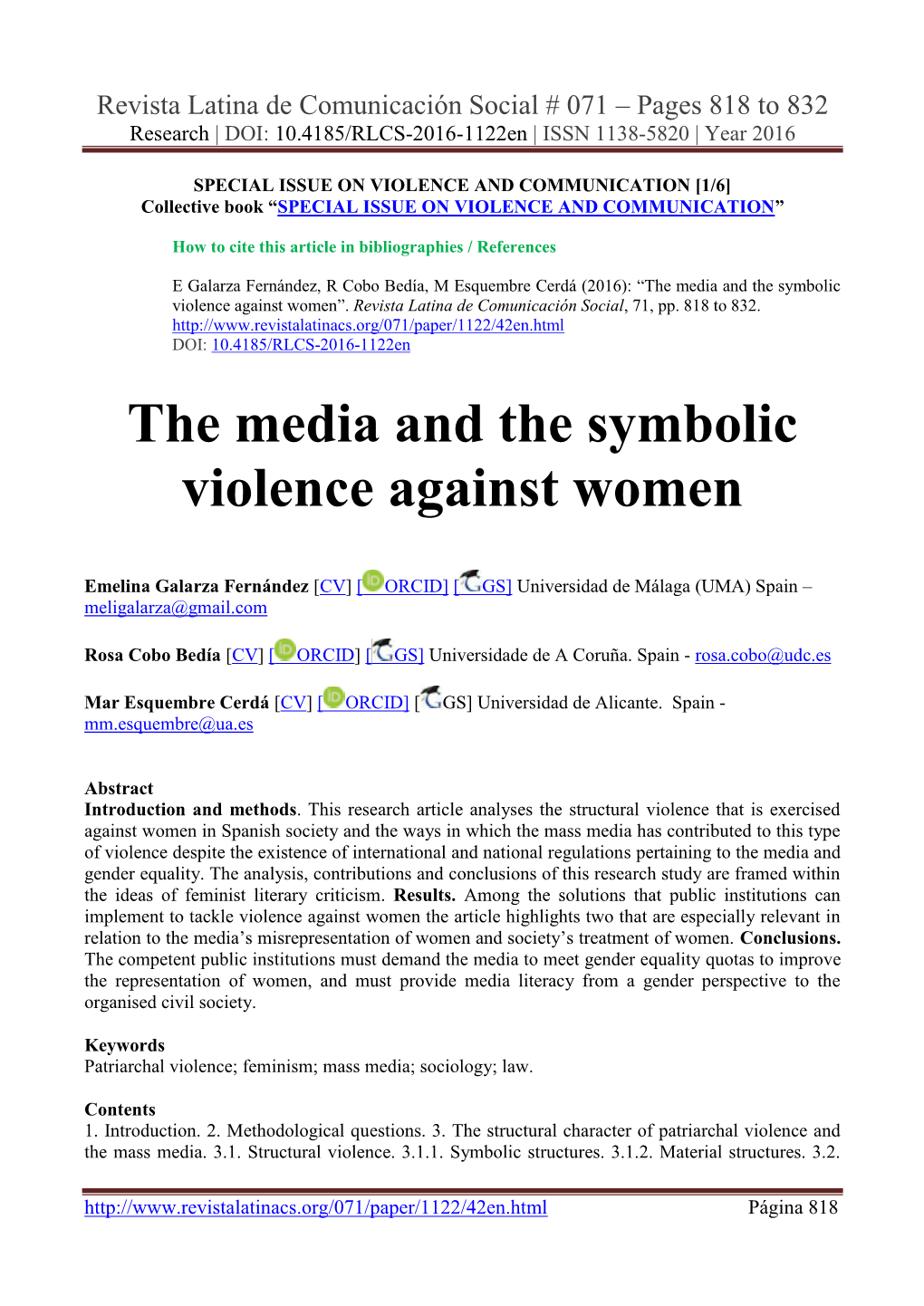 The Media and the Symbolic Violence Against Women”