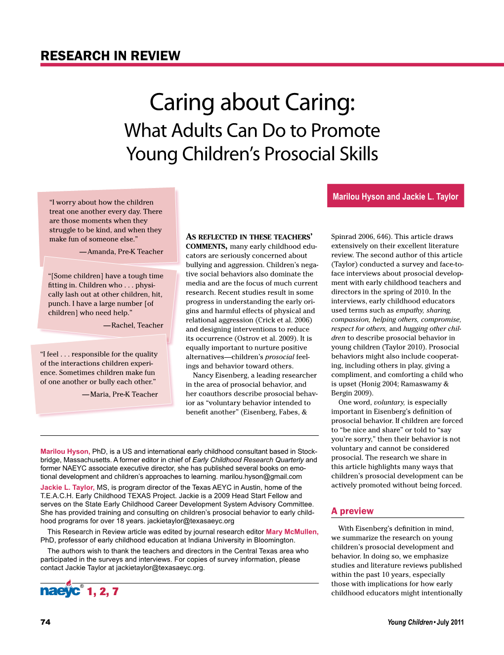 Caring About Caring: What Adults Can Do to Promote Young Children's