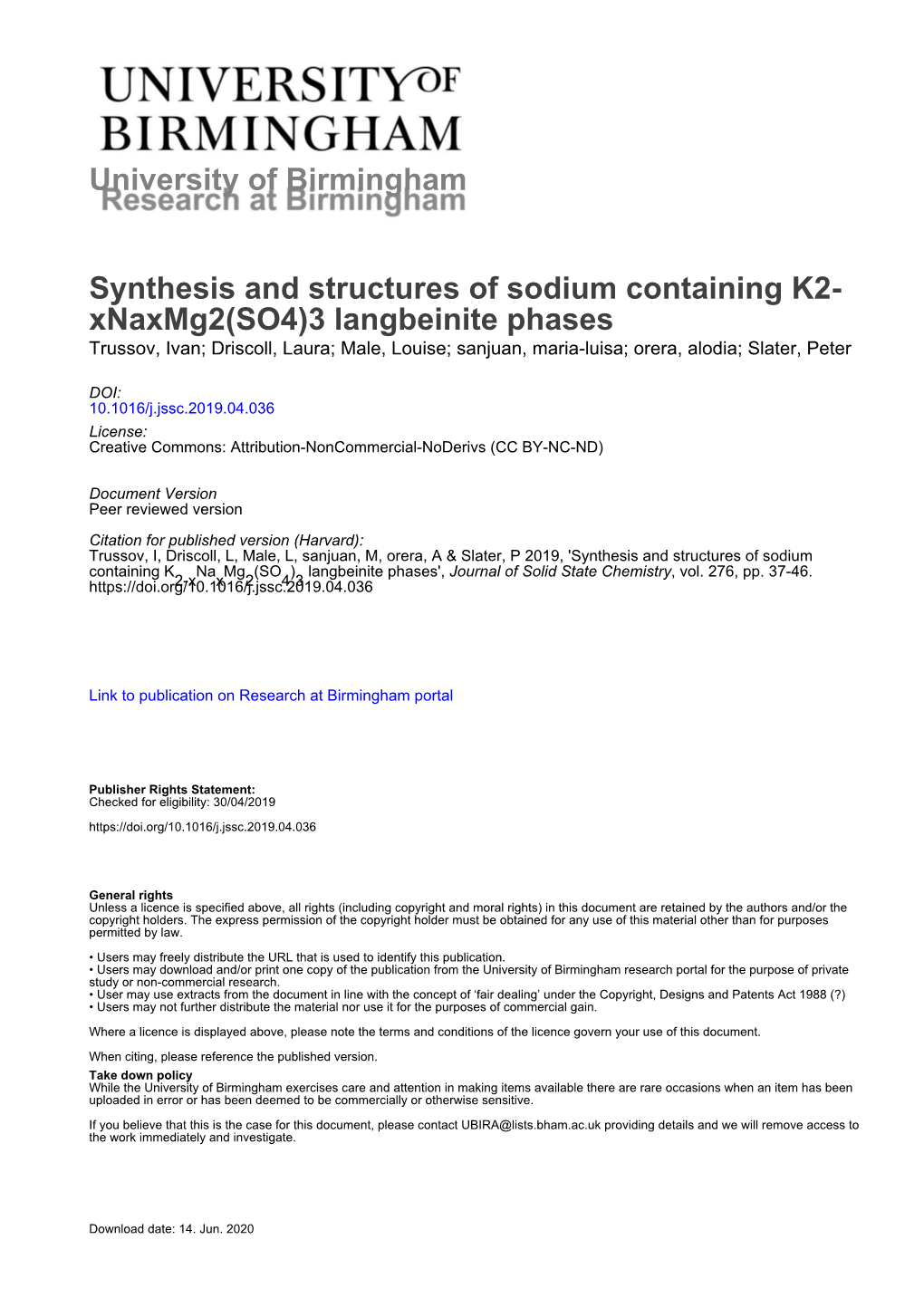 Synthesis and Structures of Sodium Containing K2-Xnaxmg2(SO4)3 Langbeinite Phases